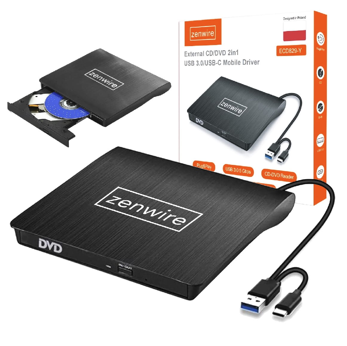Išorinis nešiojamasis DVD CD diskas USB 3.0 įrašymo įrenginys CD