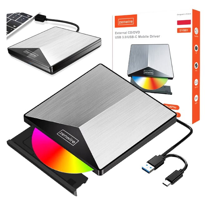 Externă portabilă DVD CD-RW DRIVER 2in1 USB 3.0 și USB-C 3.1