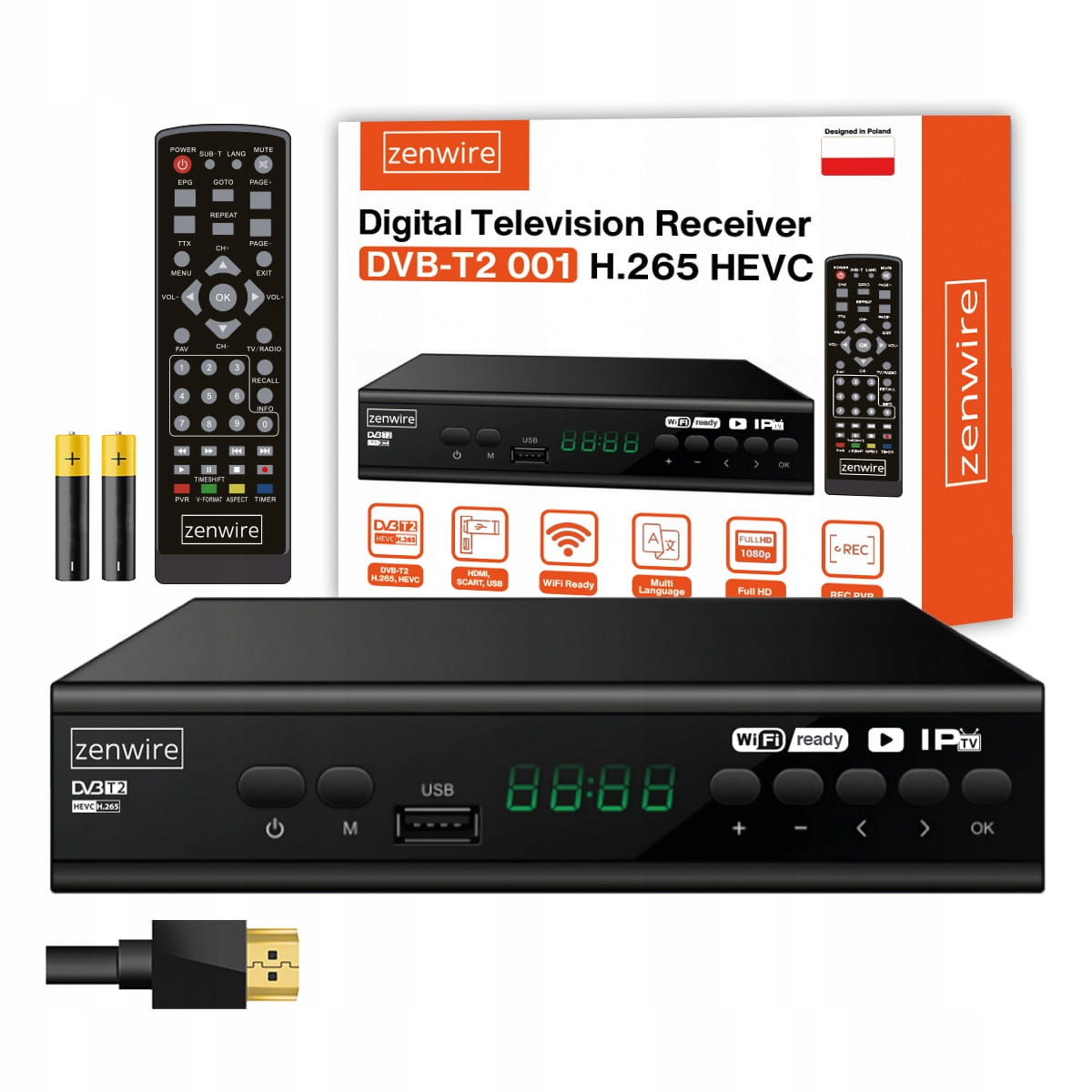 Tuner Dekoder Satelitarny DVB-T2 HEVC H.265 Full HD Telewizji Naziemnej USB enwire DVB-T2 Zenwire 001