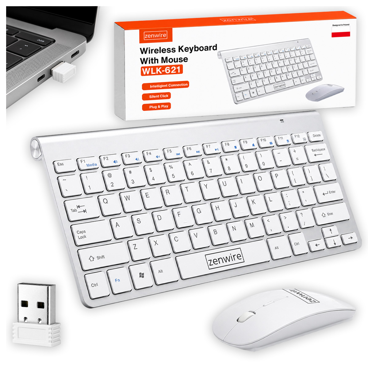 KLAWIATURA I MYSZKA BEZPRZEWODOWA MYSZ ZESTAW USB MINI SLIM do laptopa TV PC Zenwire WLK-621